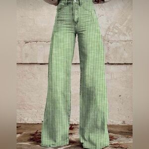 SHEIN Green Striped Flare Pants